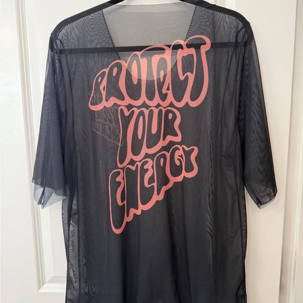 Black Sheer Graphic Top- Protect Your Energy - Picture 3 of 4